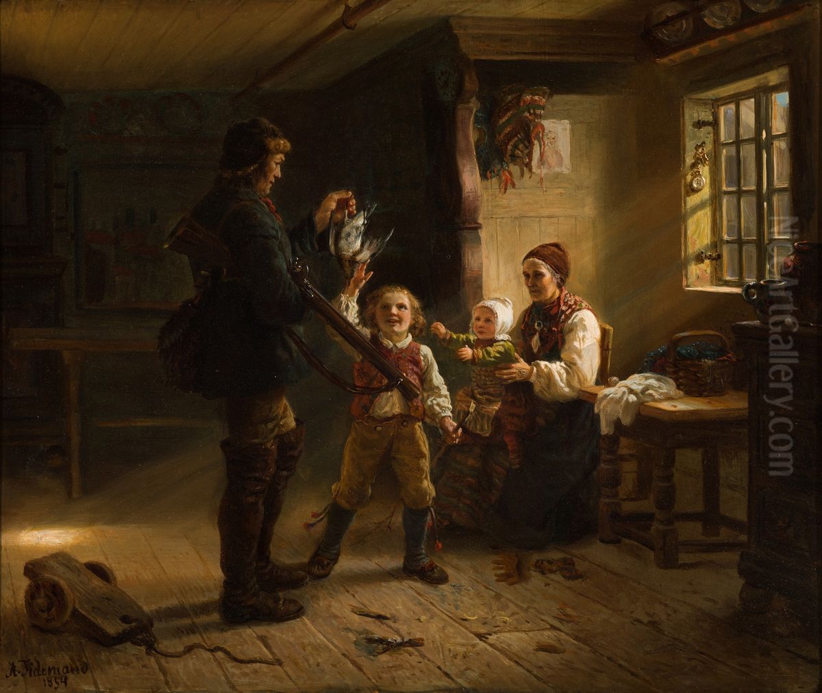 Jegeren kommer hjem Oil Painting by Adolph Tidemand