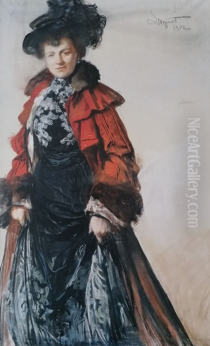 Portrait of actress Idalia Pawlikowska Oil Painting by Leon Wyczolkowski