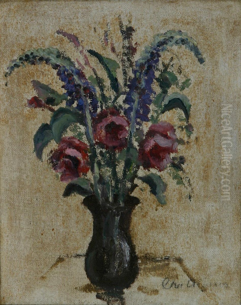 Opstilling med blomster. Oil Painting by Christian Aigens