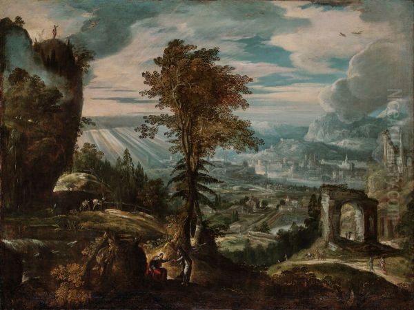Landscape with scenes from the life of Christ Oil Painting by Lodewijk Toeput