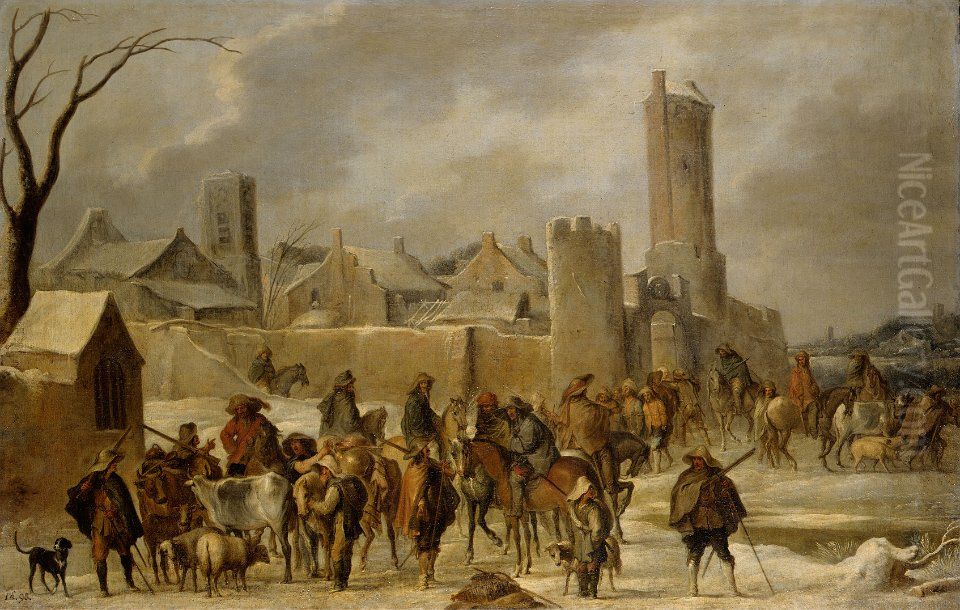 The pillaging of a town Oil Painting by Cornelis de Wael