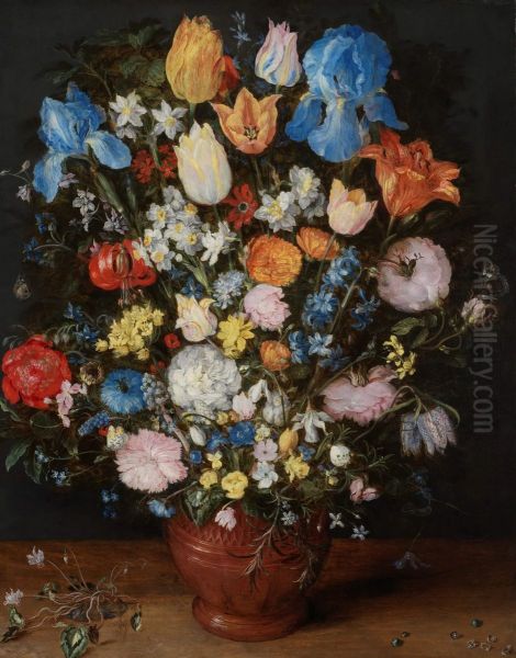 Flowers in a Vase with a Clump of Cyclamen and Precious Stones Oil Painting by Jan Brueghel the Elder