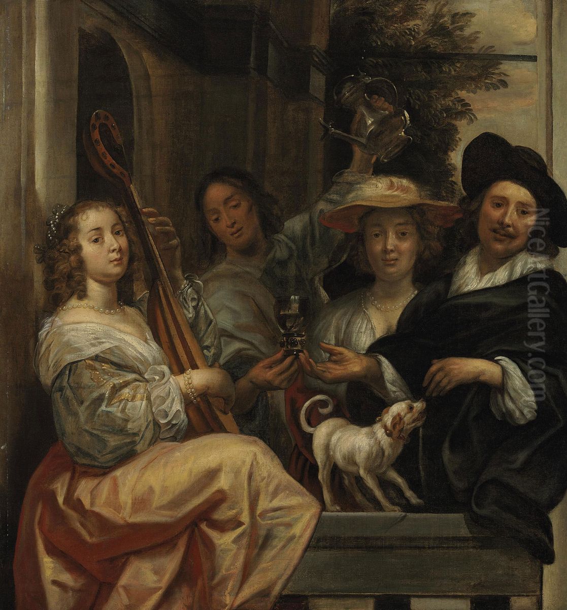 Group portrait at a balustrade (Allegory of the five senses) Oil Painting by Jacob Jordaens