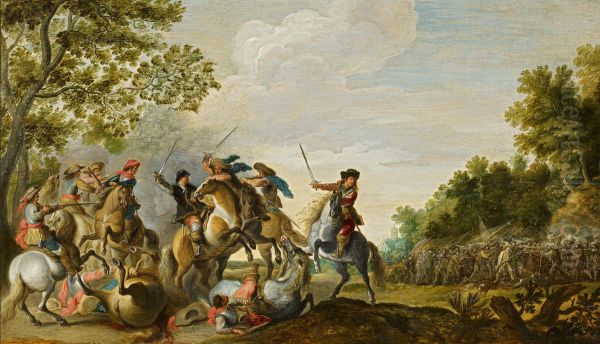 Cavalry engagement Oil Painting by Cornelis de Wael