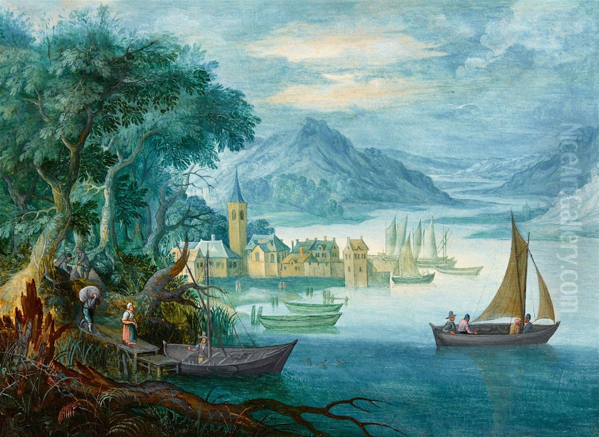 River landscape Oil Painting by Jasper van der Lanen