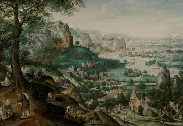 Extensive landscape with a river on the valley Oil Painting by unknown