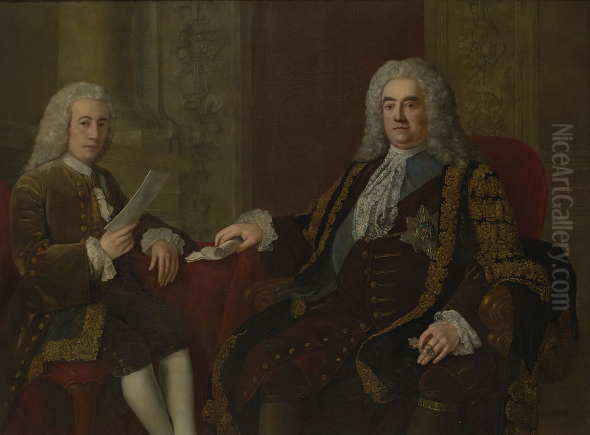 Sir Robert Walpole, Earl of Orford (1676-1745), Prime Minister, and Henry Bilson Legge (1708-1764), Politician Oil Painting by Stephen Slaughter