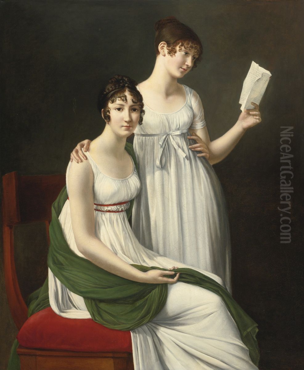 Portrait de la baronne Pichon et de sa cousine Madame de Fourcroy (?) Oil Painting by Henri-Francois Riesener