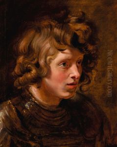 Head of a young man wearing armour