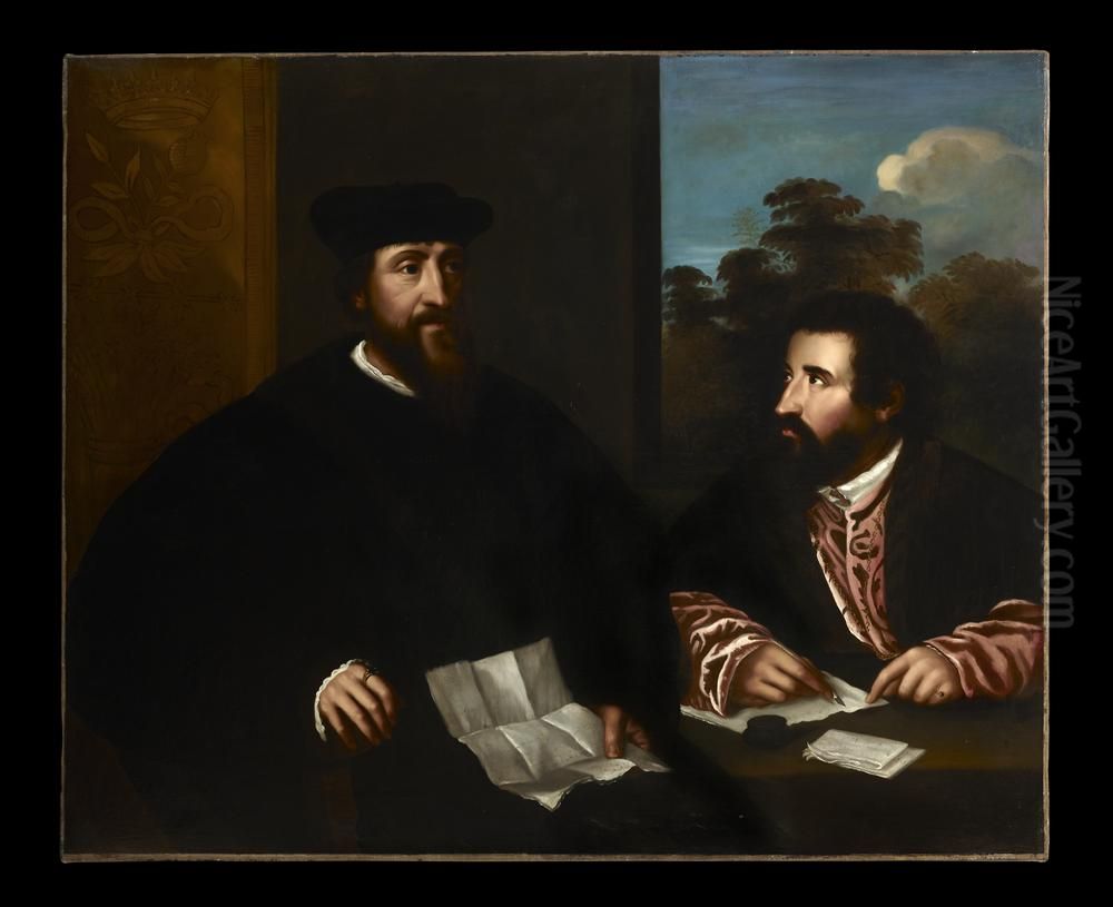 Georges d'Armagnac (c.1501-1585), Bishop of Rodez, with His Secretary Guillaume Philandrier (d.1565) Oil Painting by Titian