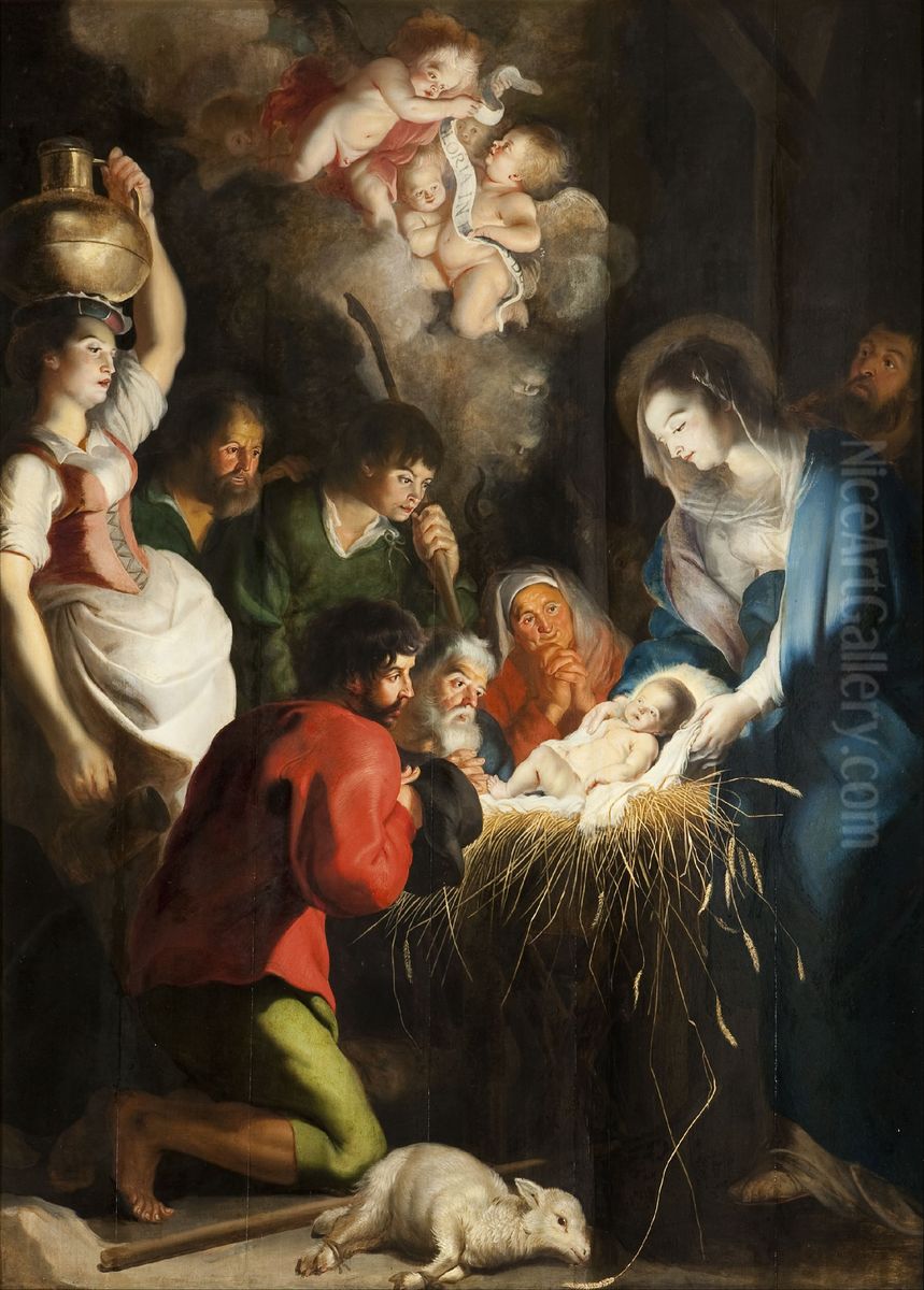 Mysteries of the Rosary, Adoration of the shepherds Oil Painting by Cornelis De Vos