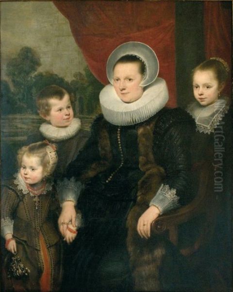 Portrait of a mother and her three children Oil Painting by Cornelis De Vos