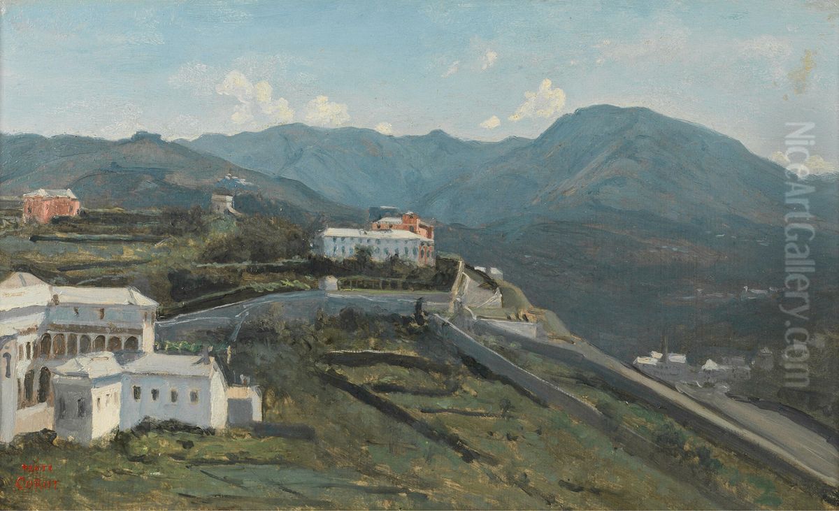 Genes. Un bout de la ville et les Apennins Oil Painting by Jean-Baptiste Camille Corot