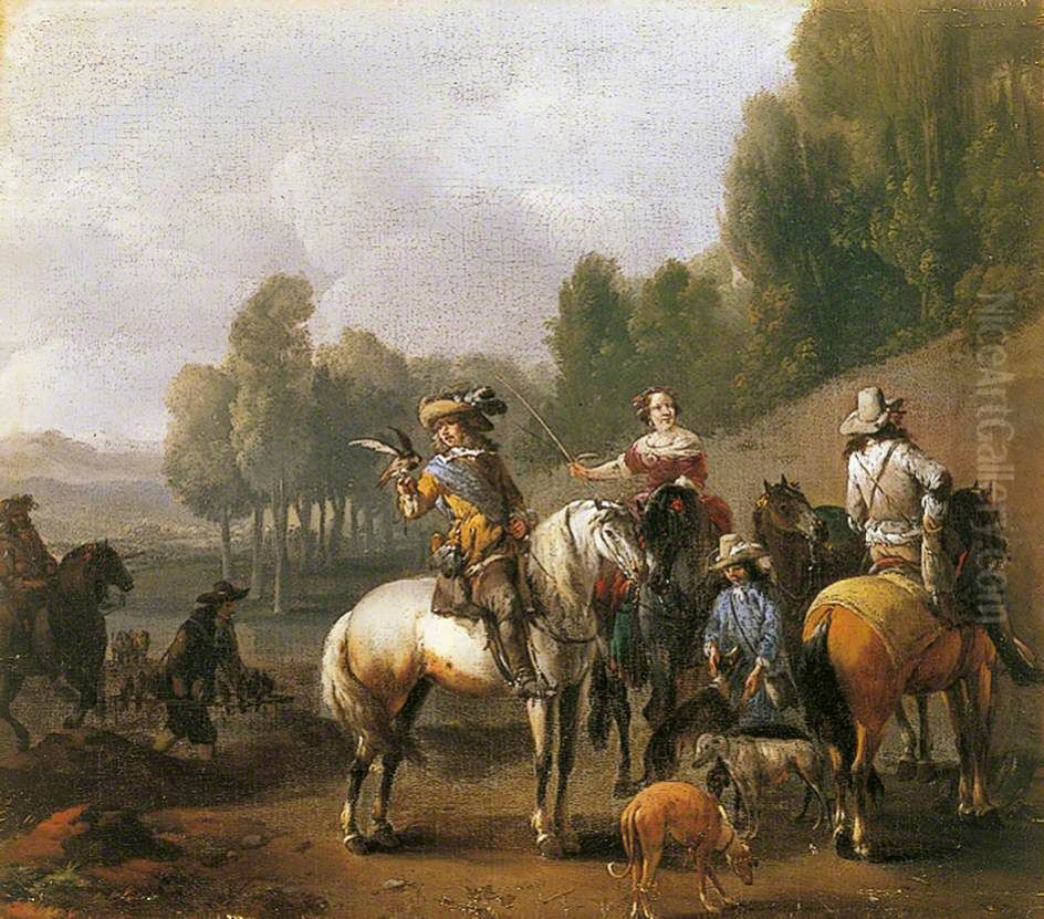 Hunting Party Oil Painting by Philips Wouwerman