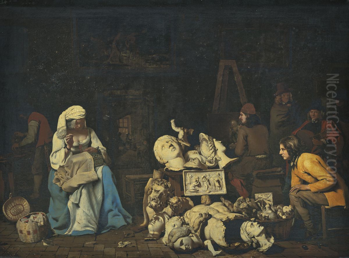 The Artist's Studio with a Seamstress Oil Painting by Michiel Sweerts