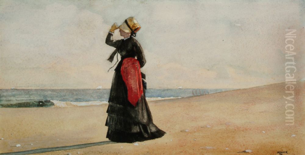 Woman on the Beach, Marshfield Oil Painting by Winslow Homer