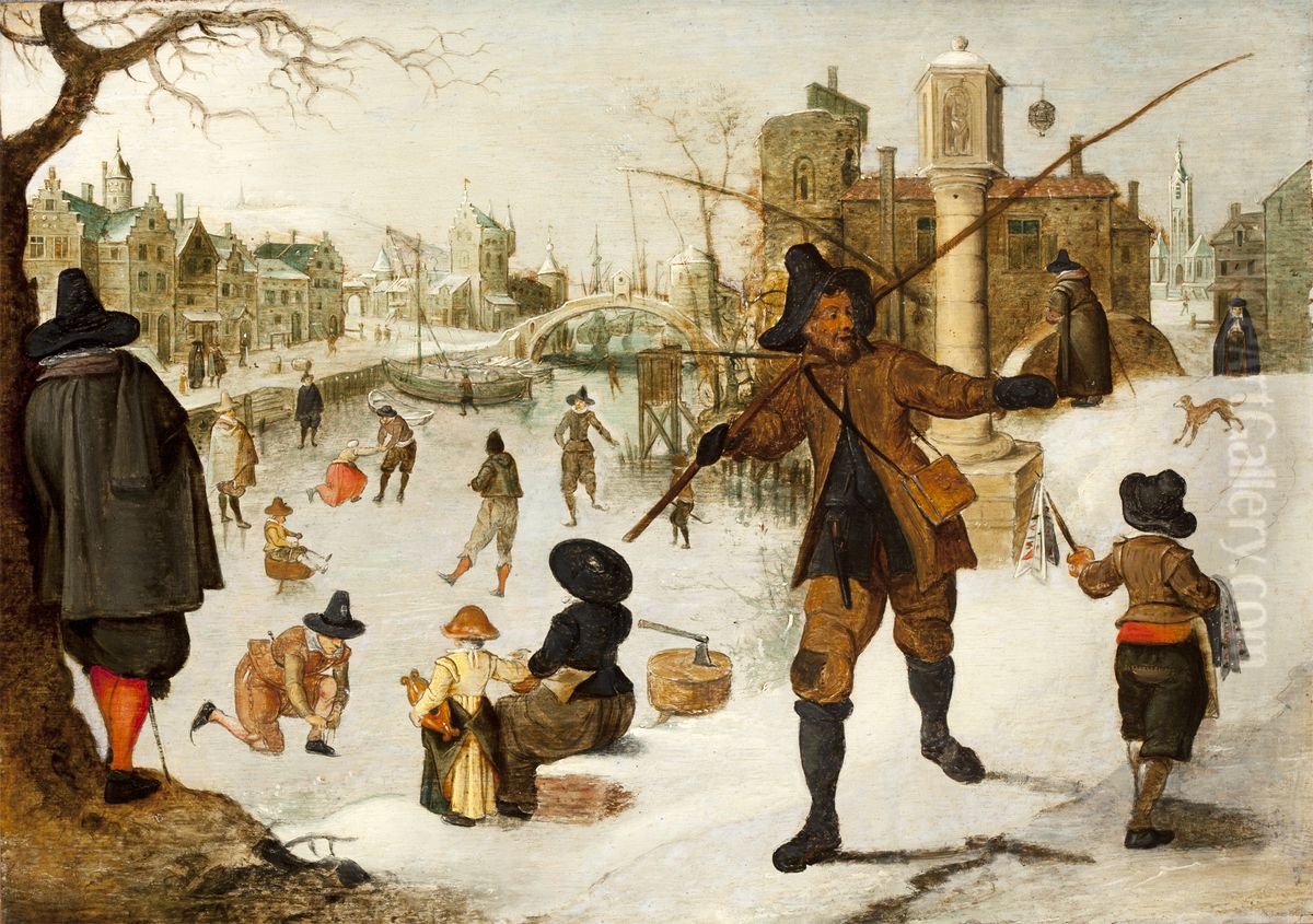 Town in Winter Time Oil Painting by Sebastiaen Vrancx
