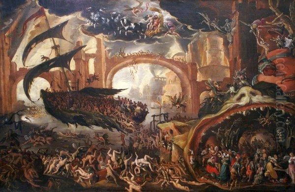 Aeneas and Sibilla in the underworld (Charon's boat). Oil Painting by Jacob van Swanenburgh