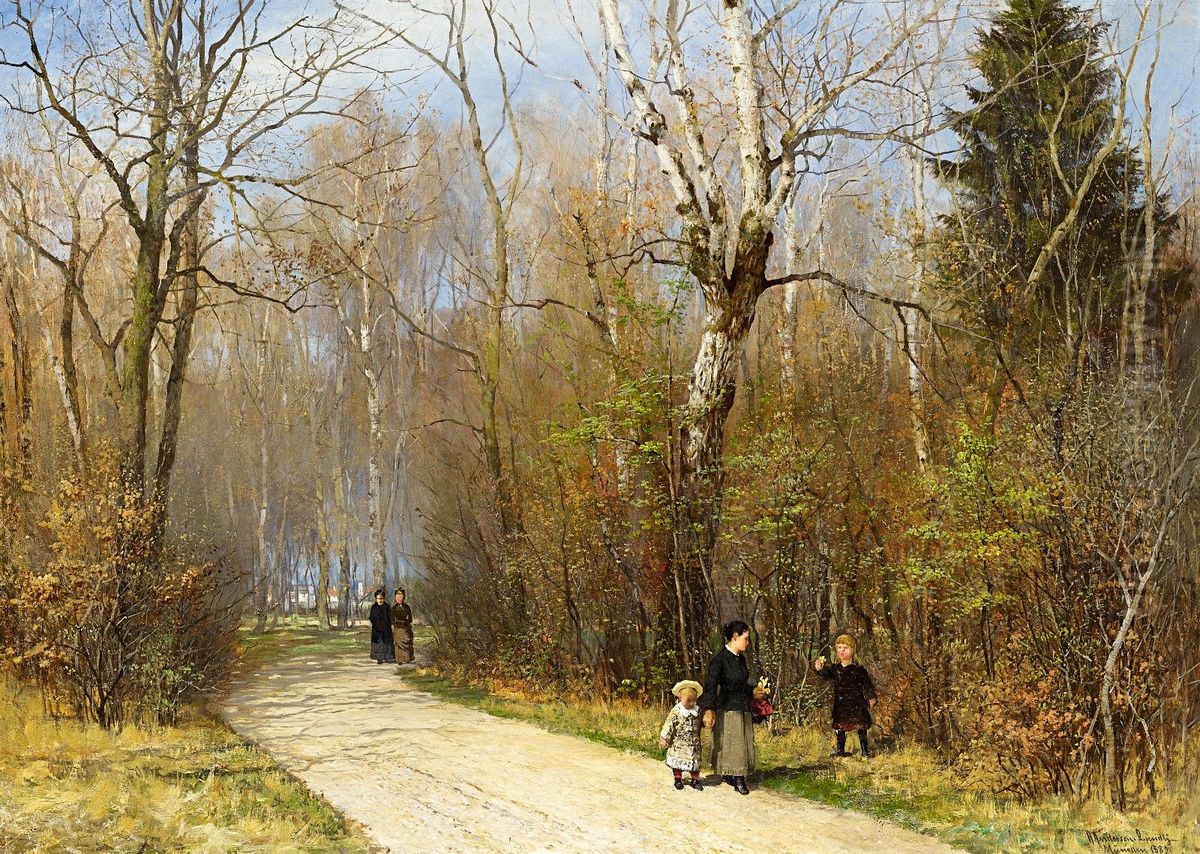 Sunny Winter's Day in the English Garden in Munich Oil Painting by Anders Andersen-Lundby