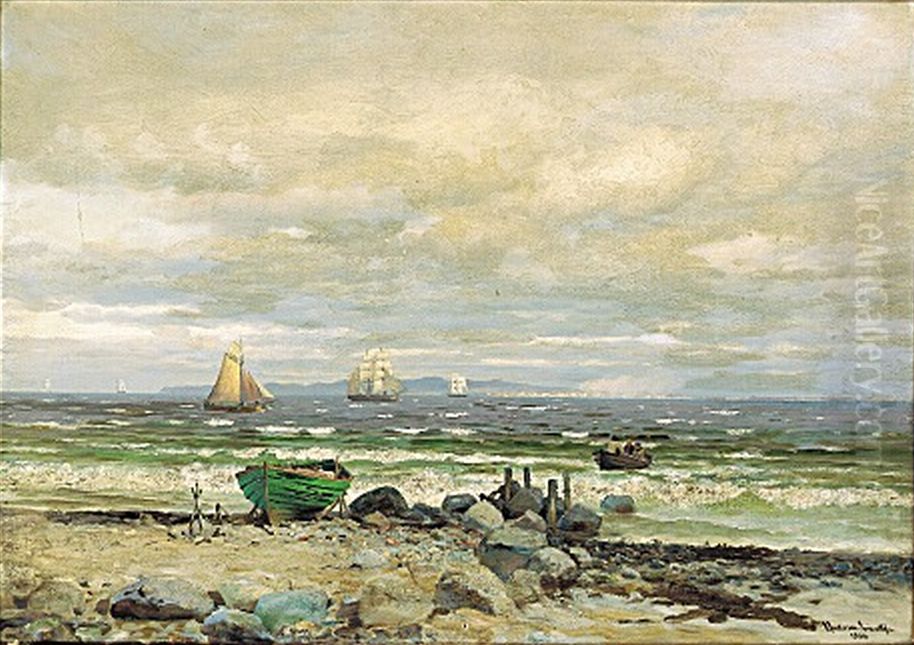 At the beach North of Kronborg, Denmark. Oil Painting by Anders Andersen-Lundby