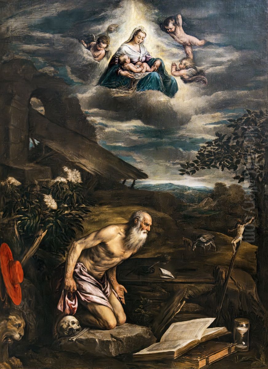 Saint Jerome with Virgin and Child in Glory Oil Painting by Jacopo Bassano