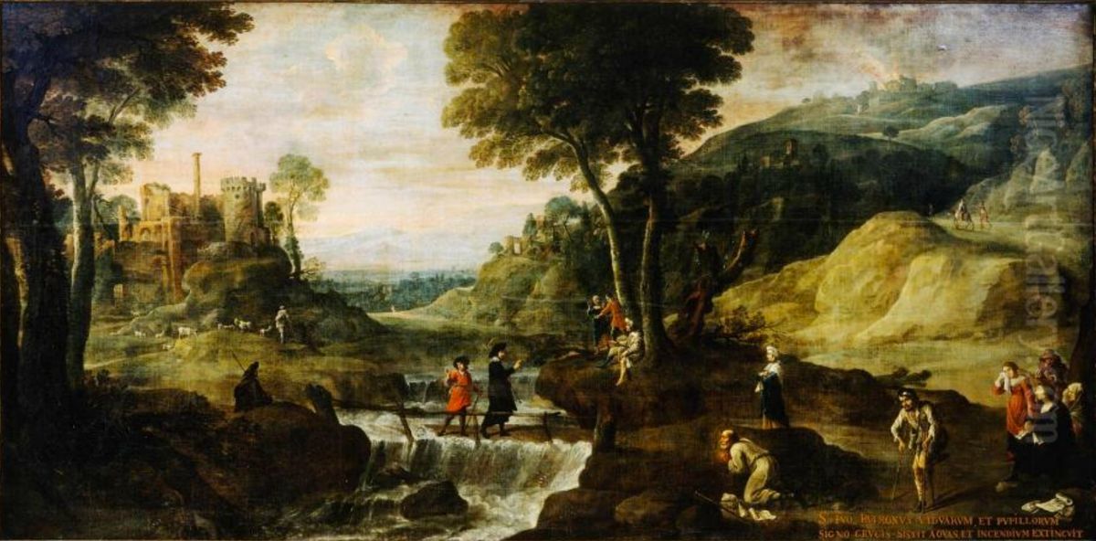 Landschap met prediking van de H. Ivo Oil Painting by Lucas Van Uden