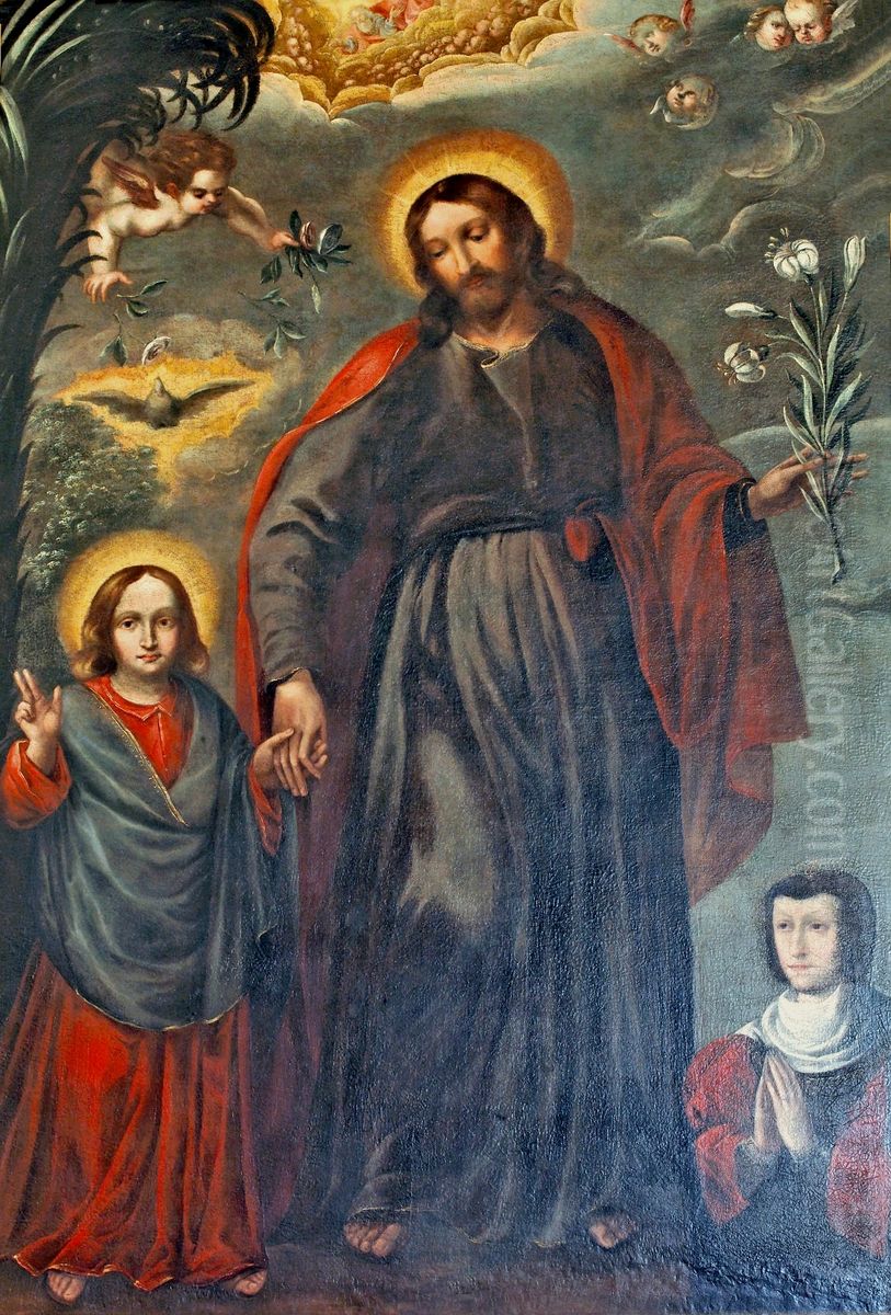 Saint Joseph with the Infant Jesus and donor. Oil Painting by Sebastian Woytowicz