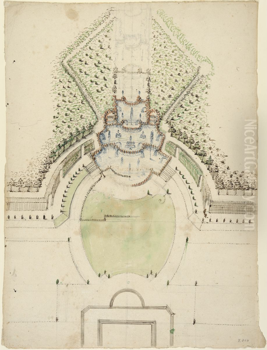 Projekt for den nedre delen av den Stora Kaskaden vid Marly Oil Painting by Andre Le Notre