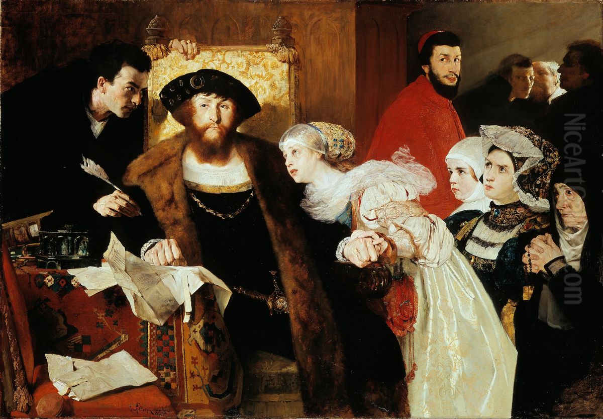 Christian II signing the Death Warrant of Torben Oxe Oil Painting by Eilif Peterssen