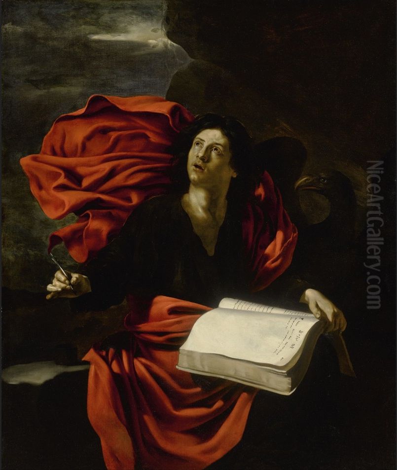 Saint John the Evangelist on Patmos Oil Painting by Nicolas Regnier
