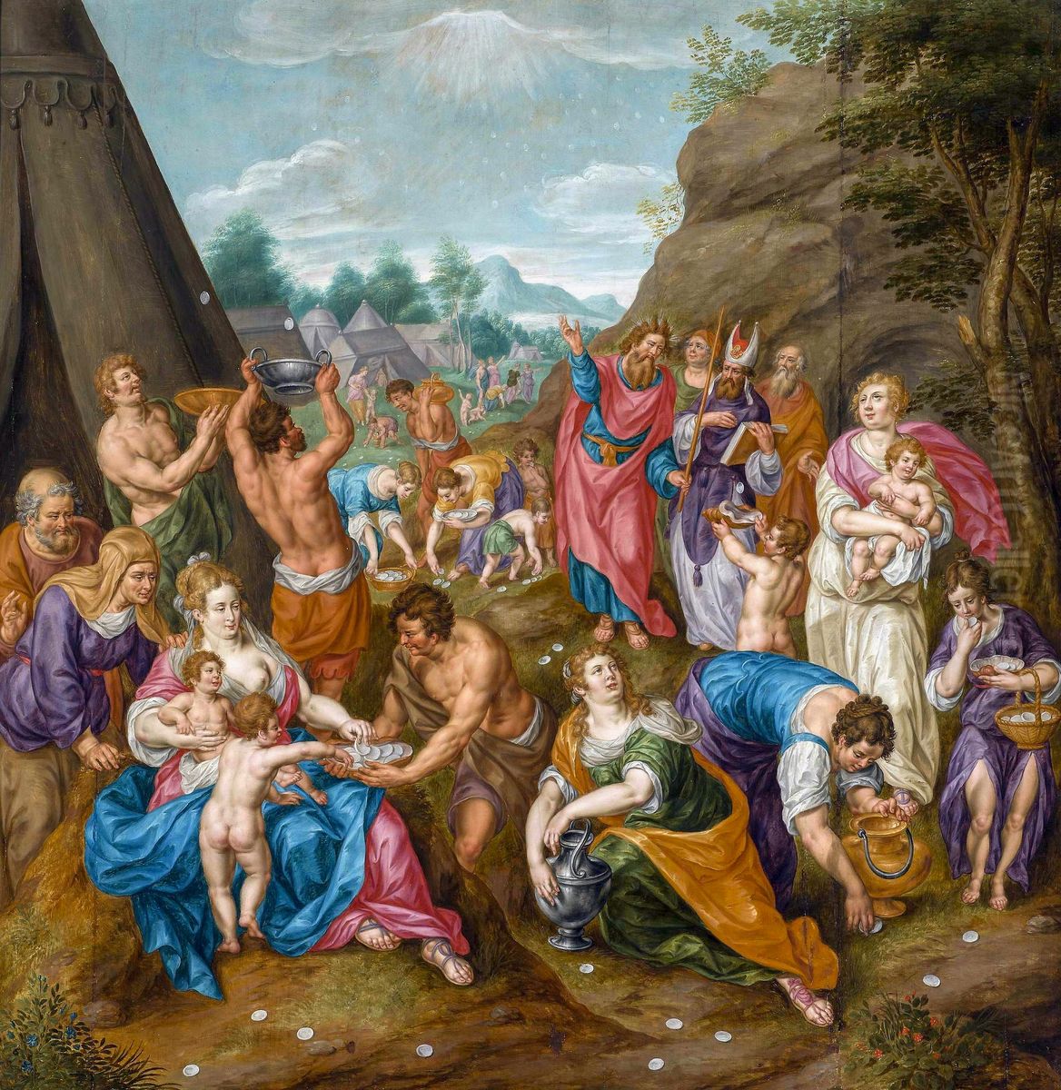 Israelites gathering Manna. Oil Painting by Hendrick De Clerck