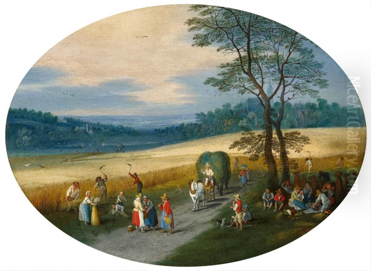 Summer landscape with grain harvest Oil Painting by Jan Brueghel the Younger