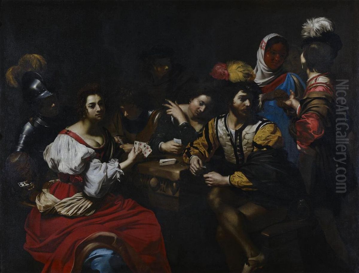 Card players and fortune teller Oil Painting by Nicolas Regnier