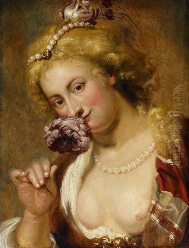 Lady with a rose in her hair Oil Painting by Jan Boeckhorst