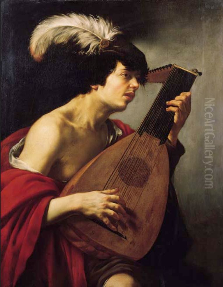 Young lute player Oil Painting by Jan Van Bijlert