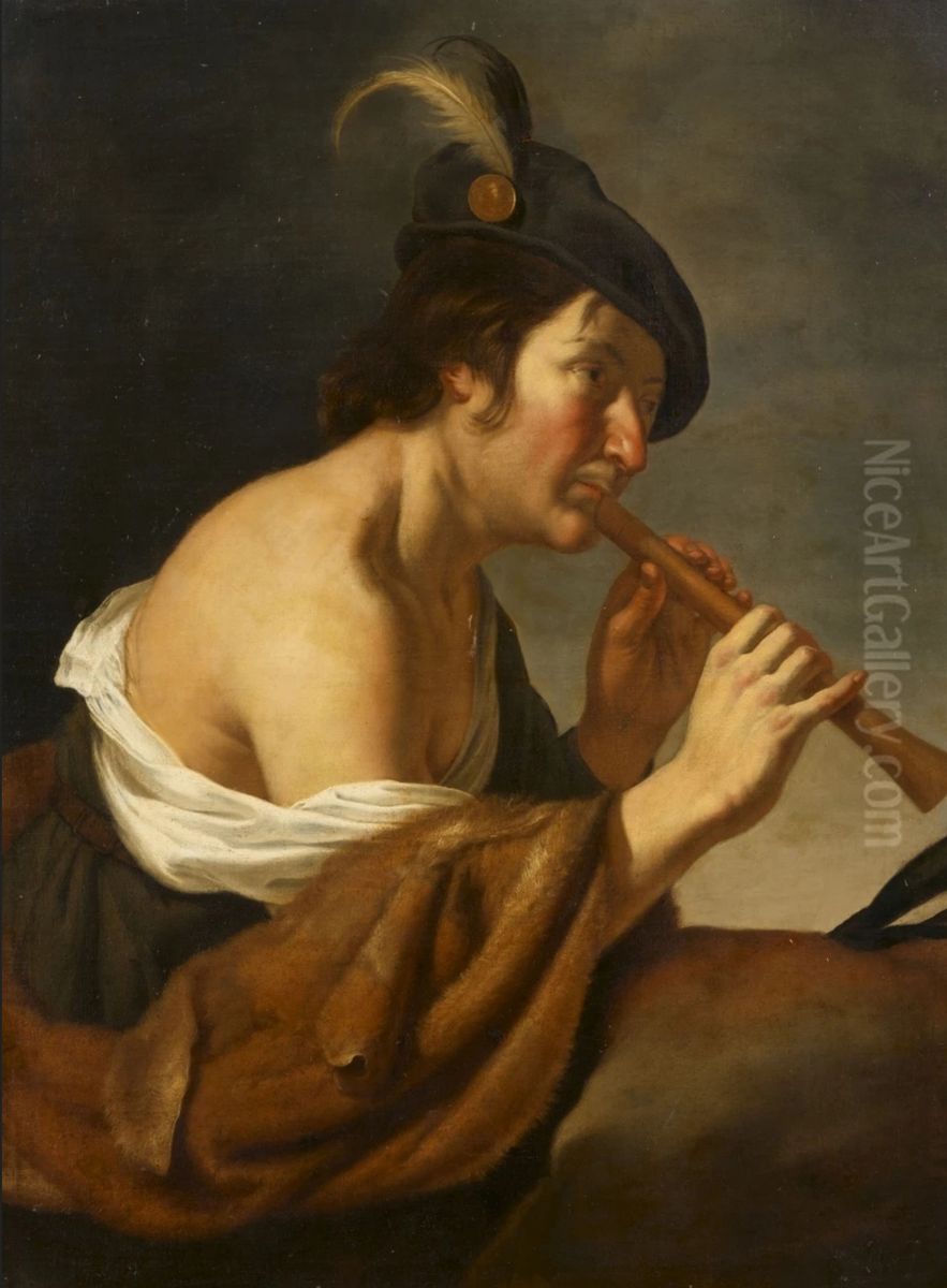 Man with a Flute Oil Painting by Jan Van Bijlert