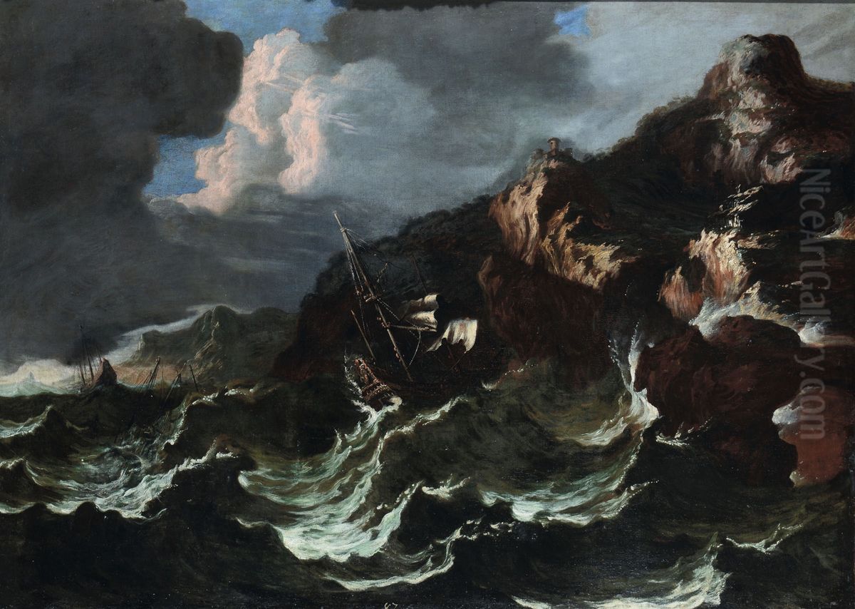 Sea storm Oil Painting by Matthieu Van Plattenberg