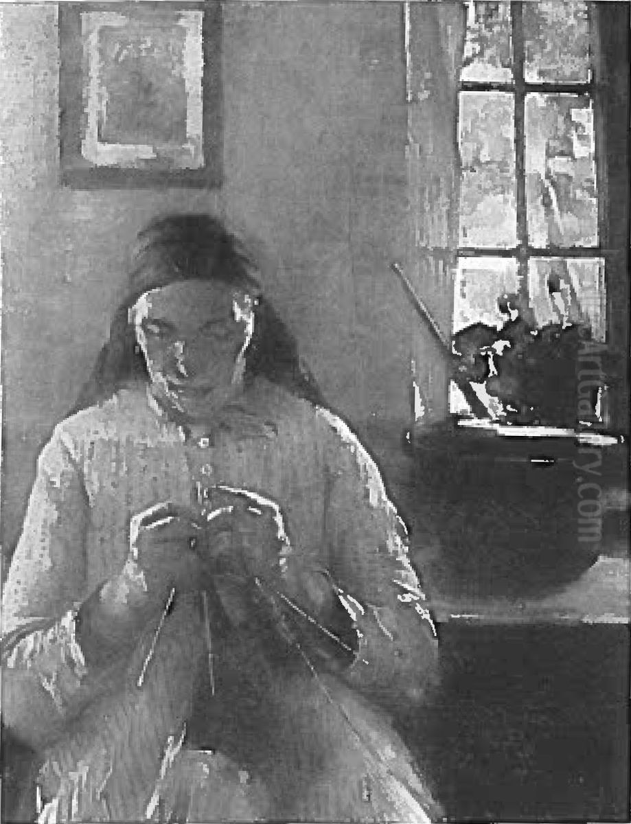 Strickende Frau in Dachau Oil Painting by Lovis (Franz Heinrich Louis) Corinth
