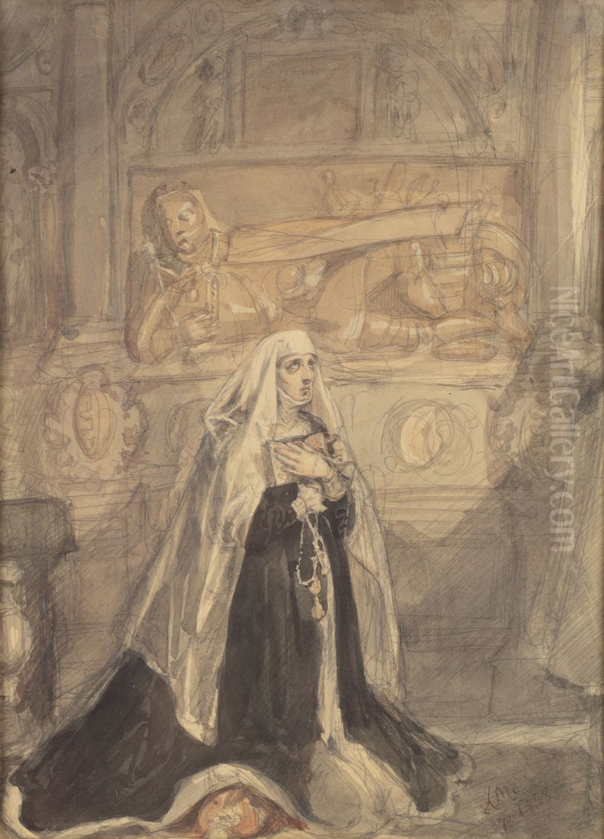 Anna Jagiellonka na tle nagrobka Stefana Batorego Oil Painting by Jan Matejko