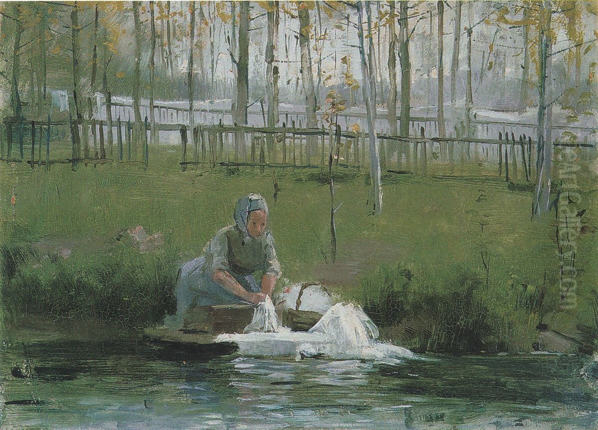 Laundry shore Oil Painting by Elin Danielson-Gambogi