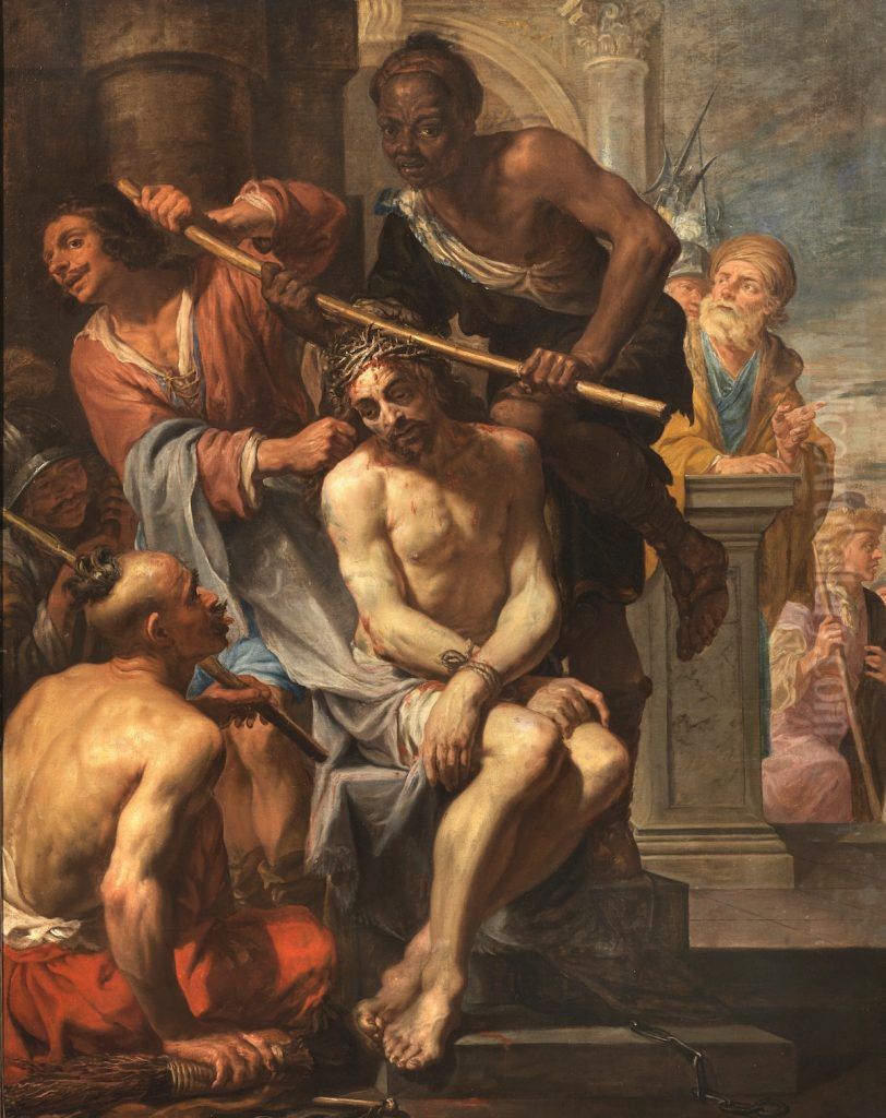 Crowning with thorns Oil Painting by Jacques de l'Ange