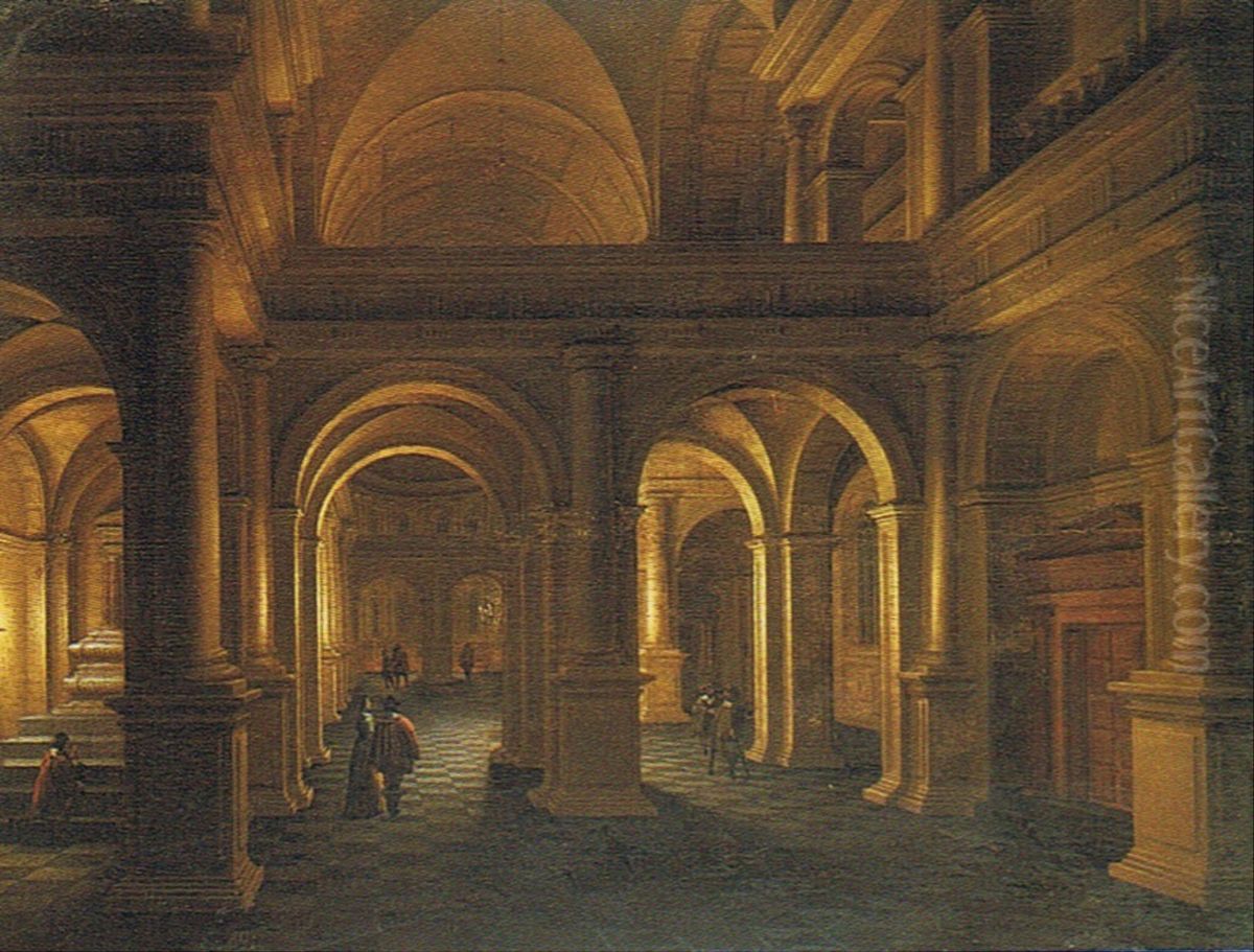 Candlelit church interior Oil Painting by Anthonie De Lorme