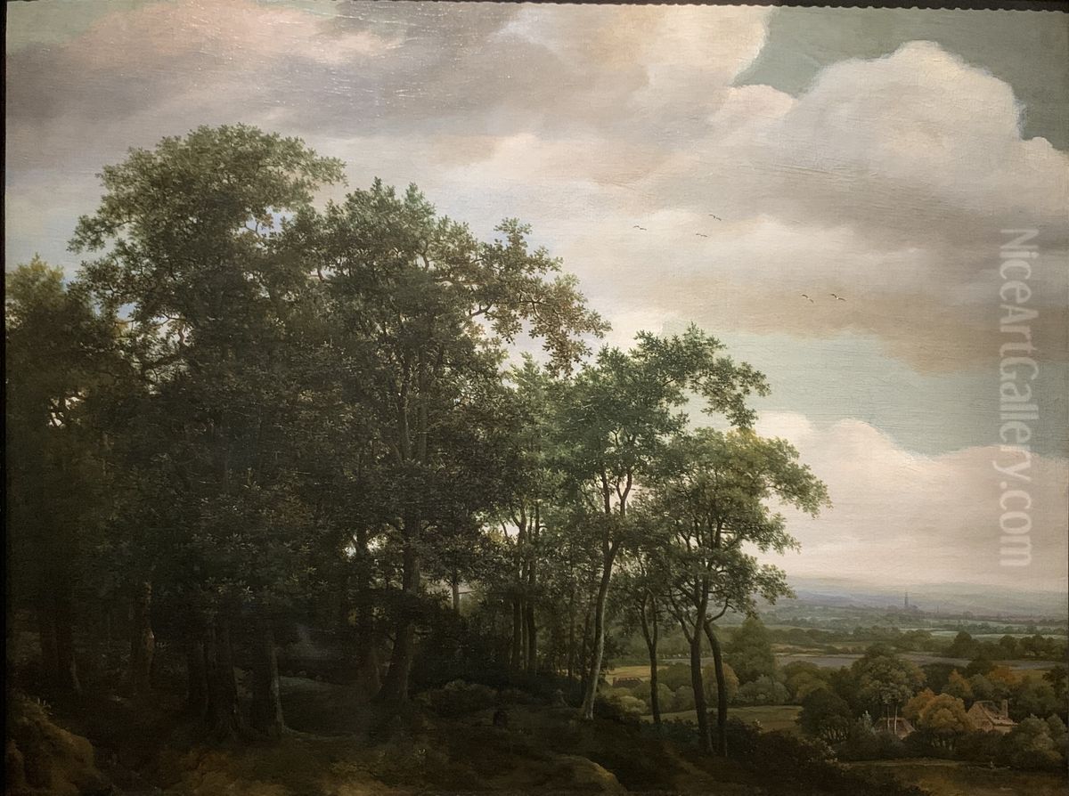 Landscape with forested hill and distant view Oil Painting by Jan Lagoor