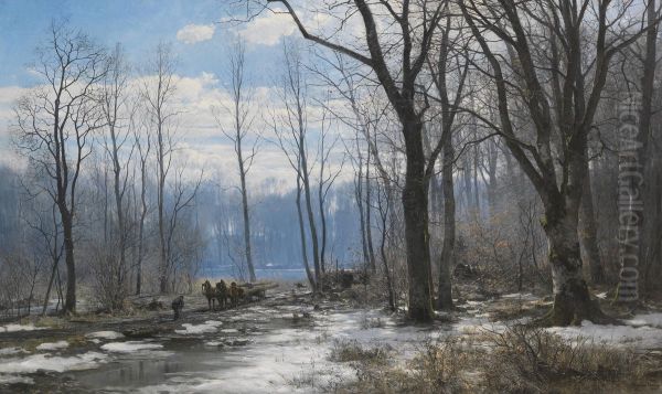 A winter day in the English Garden in Munich. Oil Painting by Anders Andersen-Lundby