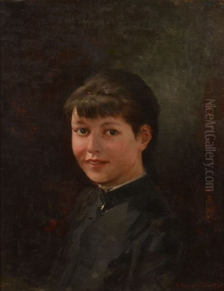 Pigeportraet. Oil Painting by Anders Andersen-Lundby