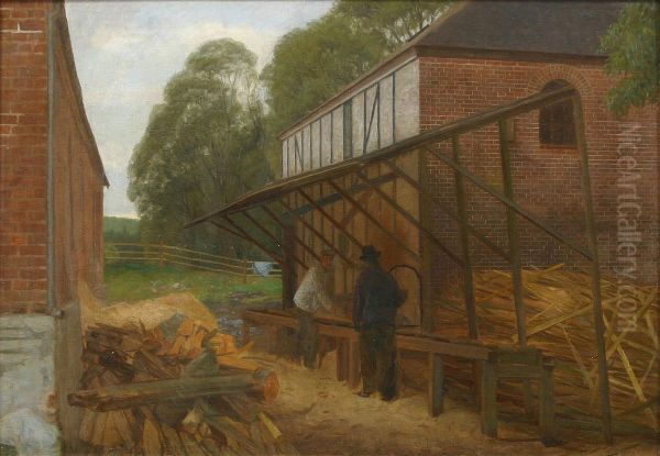 Ved et gammelt savvaerk. Oil Painting by Georg Andersen
