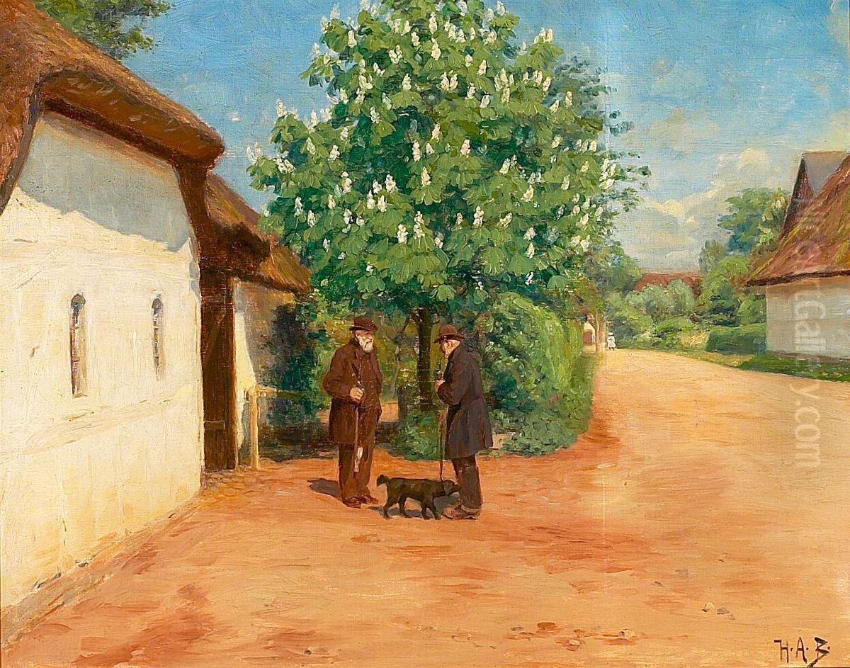 Spring scenery with two gentlemen. Oil Painting by H. A. Brendekilde