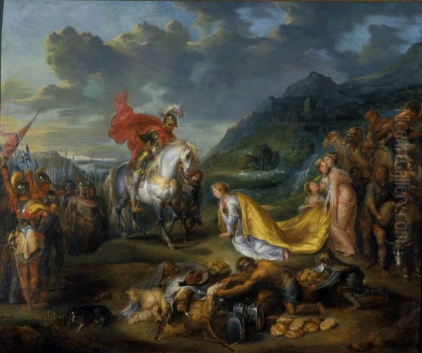 The meeting of David and Abigail Oil Painting by Simon de Vos