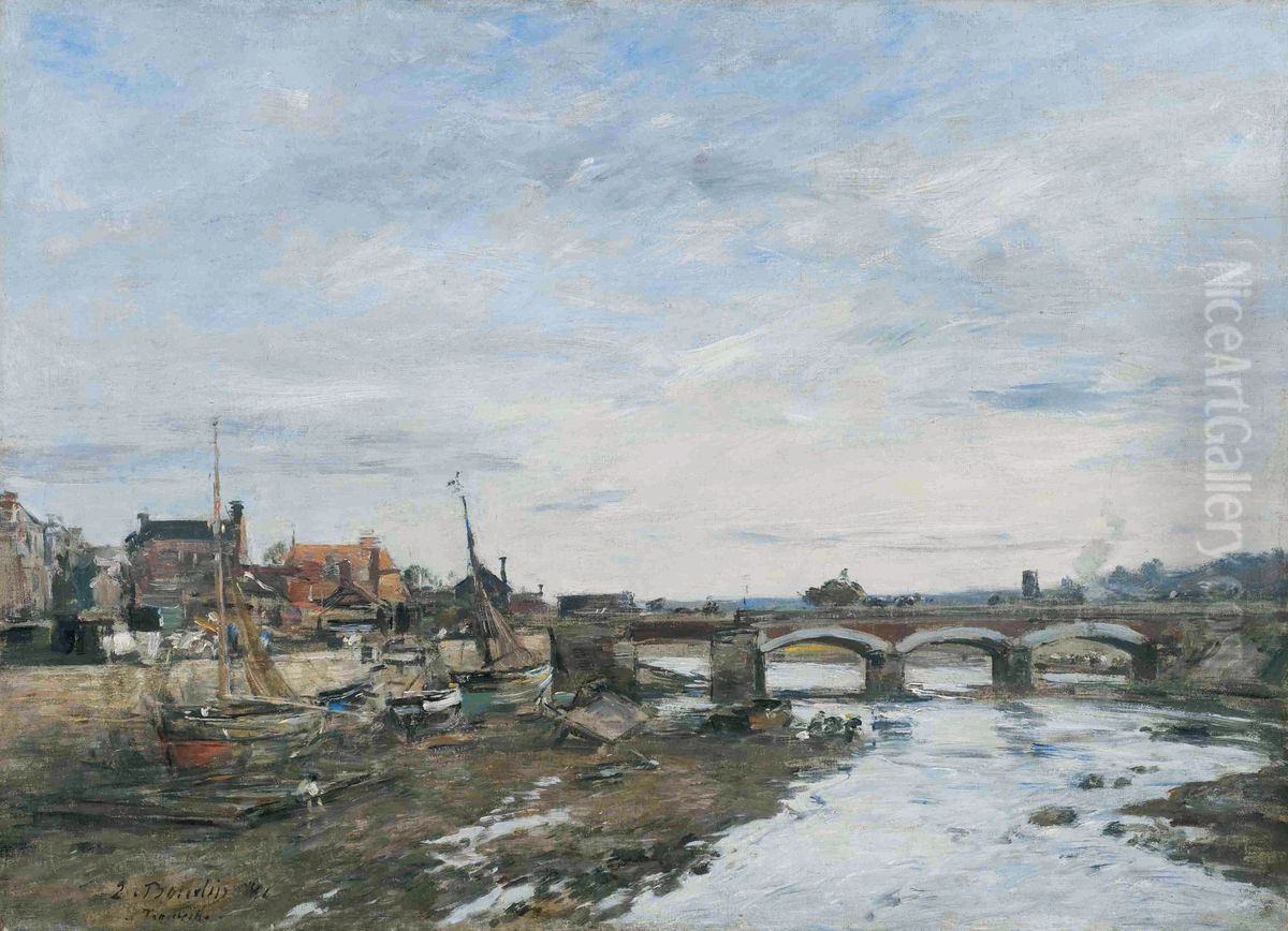 Bridge over the Touques at Trouville Oil Painting by Eugene Louis Boudin