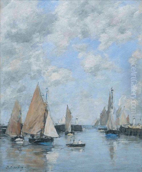 Trouville, Jetty at High Tide Oil Painting by Eugene Louis Boudin